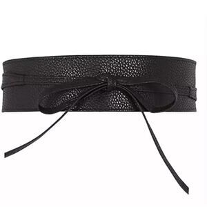 NEW PU faux leather black tie wrap cinch waist belt B18